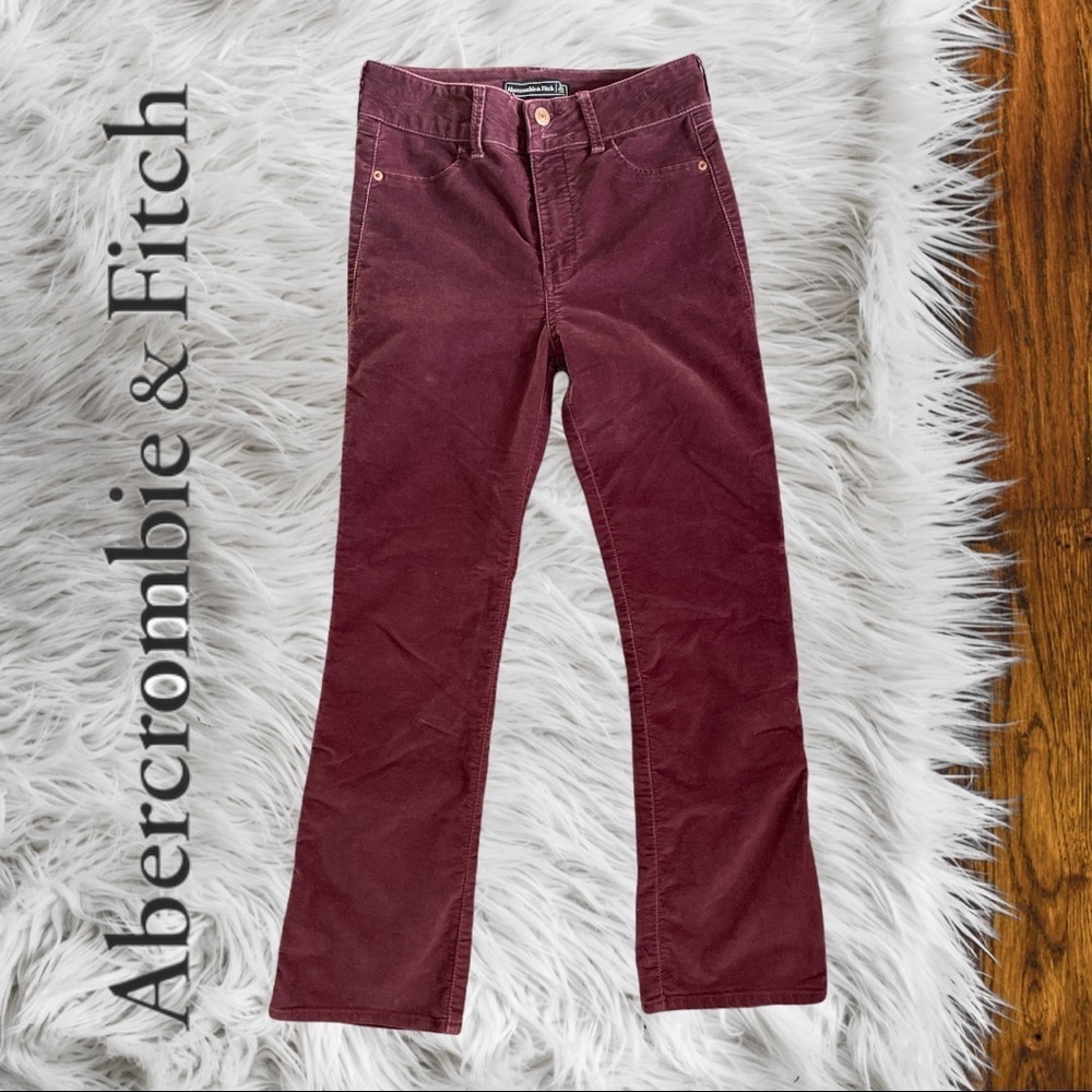 Abercrombie & Fitch burgundy velvet like high rise ankle flare jeans 24P